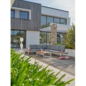 Salon de jardin d'angle 6 places en teck et aluminium