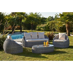 Salon de jardin 5 places en résine tressée rondee