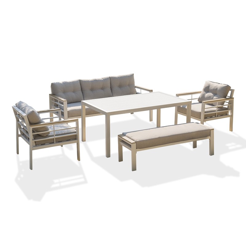 Ensemble table, fauteuils et bancs de jardin cayenne