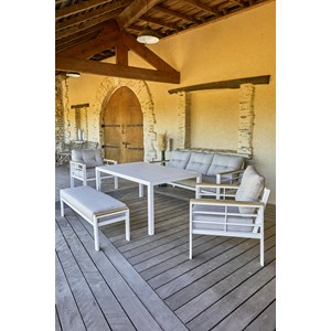 Ensemble table, fauteuils et bancs de jardin cayenne