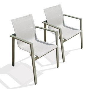 Lot de 2 fauteuils de jardin empilables en alu et toilee