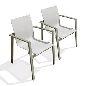 Lot de 2 fauteuils de jardin empilables en alu et toilee