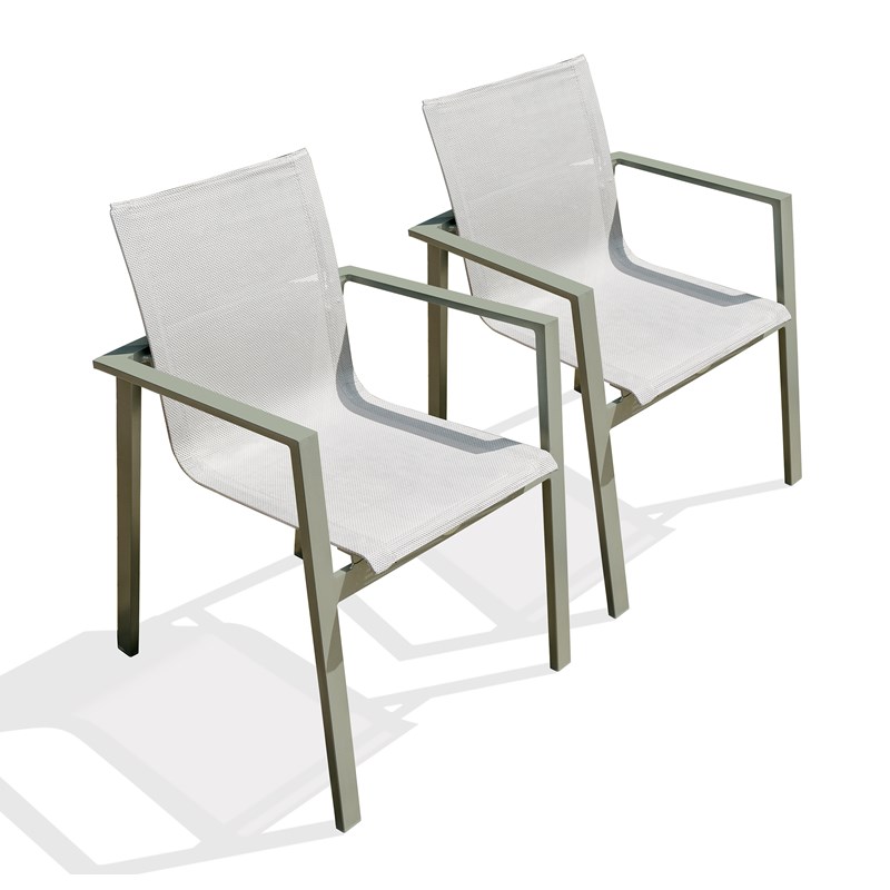 Lot de 2 fauteuils de jardin empilables en alu et toilee