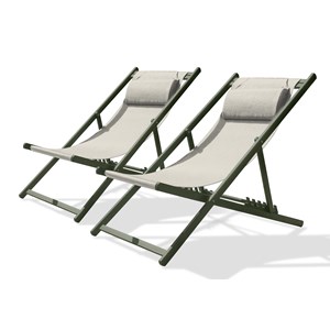 Lot de 2 chiliennes de jardin en toile plastifiée et aluminium