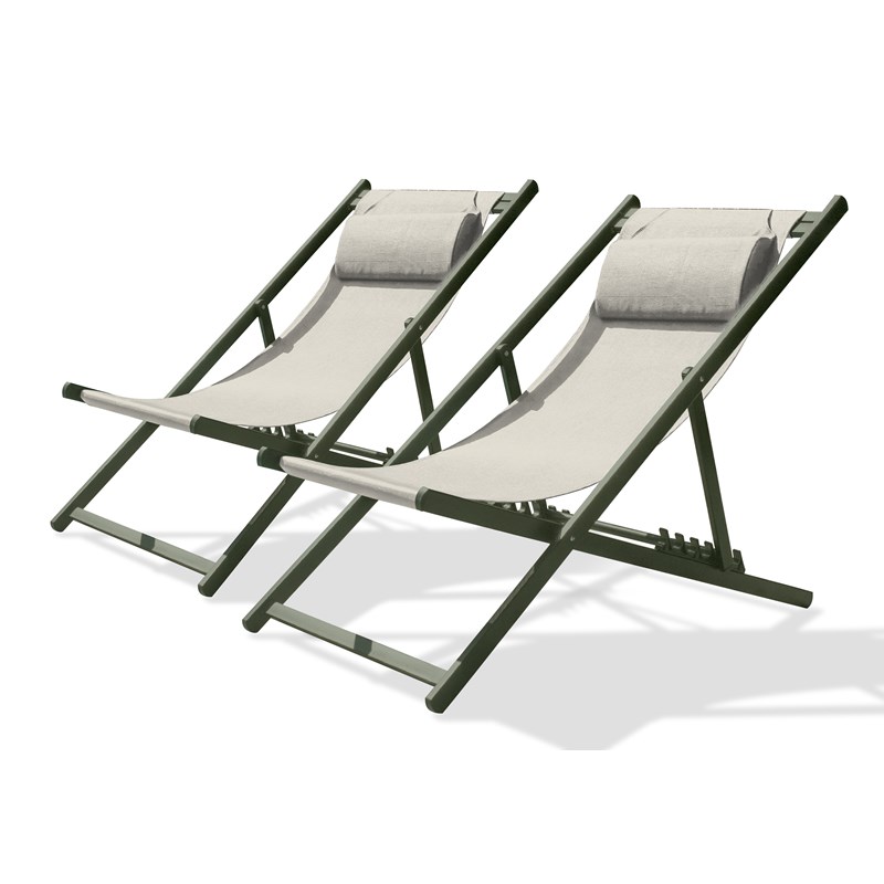 Lot de 2 chiliennes de jardin en toile plastifiée et aluminium