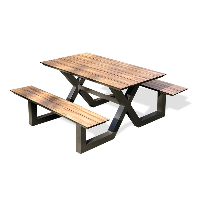Table de jardin en aluminium et plateau hpl effet bois