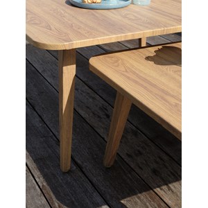 Salon bas de jardin 5 pl en aluminium imitation bois et corde tissée