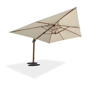 Parasol avec pied excentré en acier effet bois et toilee