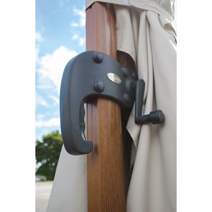 Parasol avec pied excentré en acier effet bois et toilee