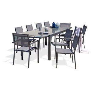 Ensemble repas 10 places en aluminium et plateau verre