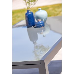 Ensemble repas 10 places en aluminium et plateau verre