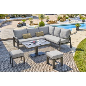 Ensemble repas de jardin 7 pl alu plateau céramique sur verre