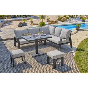 Ensemble repas de jardin 7 pl alu plateau céramique sur verre