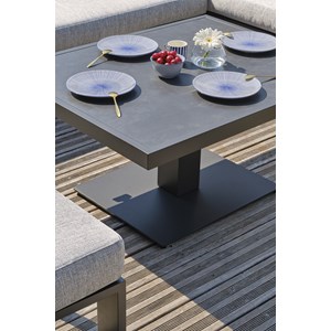 Ensemble repas de jardin 7 pl alu plateau céramique sur verre