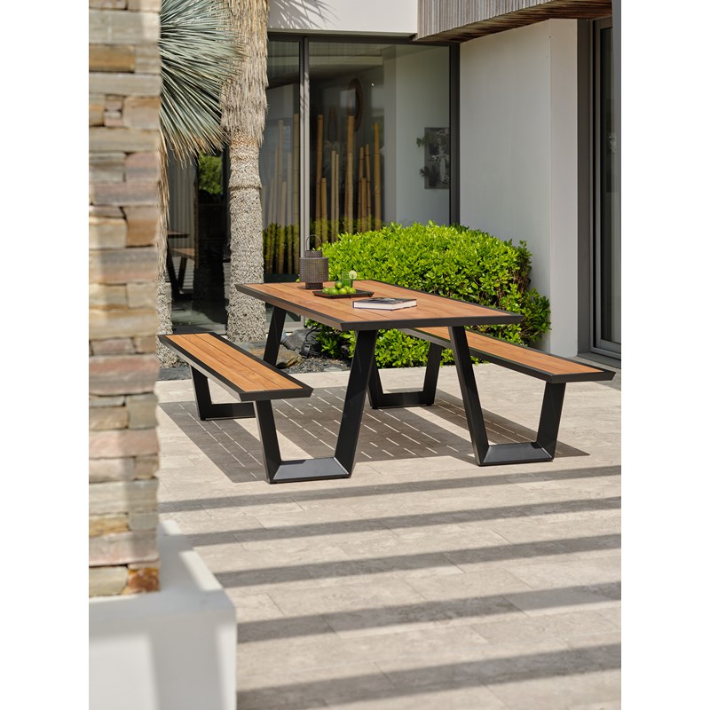 Table de jardin avec bancs en aluminium et teck
