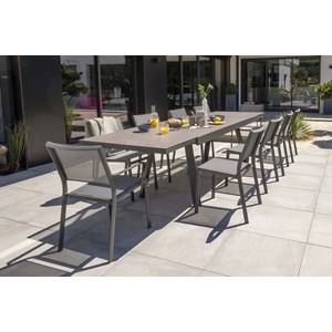 Ensemble repas de jardin 10 places en céramique sur verre