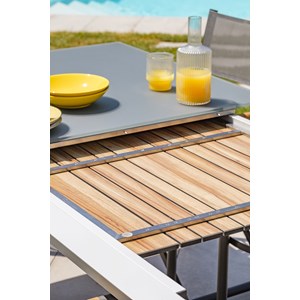Table de jardin avec rallonge en hpl effet bois