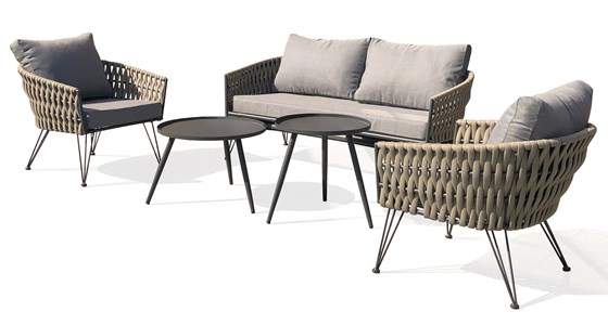 Salon de jardin 4 places en corde tissée et acier