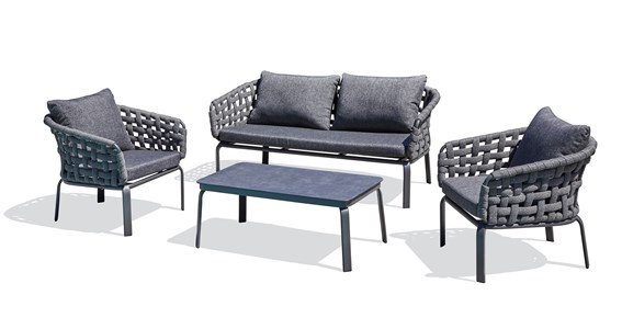 Salon de jardin 4 places en corde tissée et aluminium