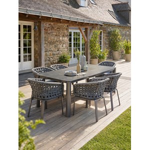Ensemble repas de jardin 6 pl en alu plateau céramique sur verre