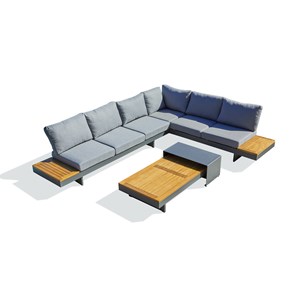 Salon de jardin d'angle 6 places en bois d'acacia et alu