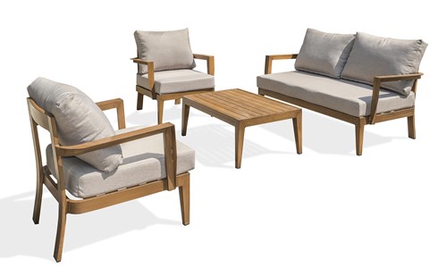 Salon de jardin 4 places en aluminium effet bois