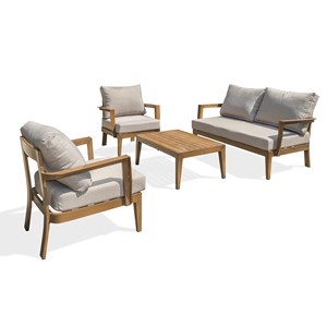 Salon de jardin 4 places en aluminium effet bois