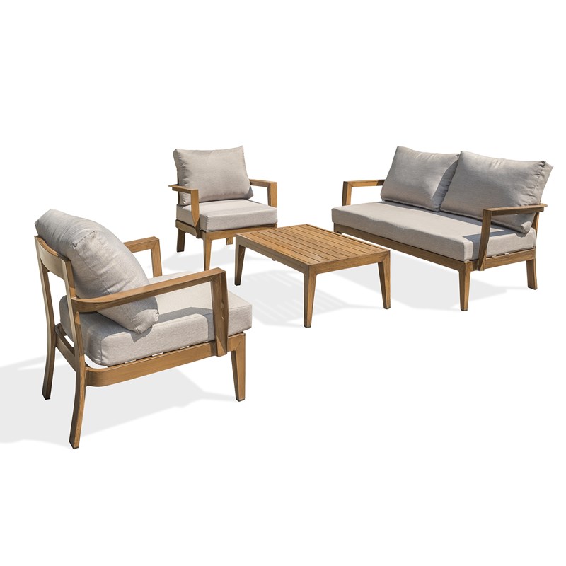 Salon de jardin 4 places en aluminium effet bois