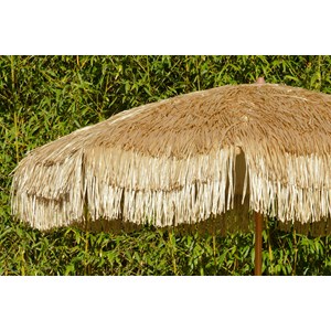 Parasol clair à franges en acier finition bois naturel