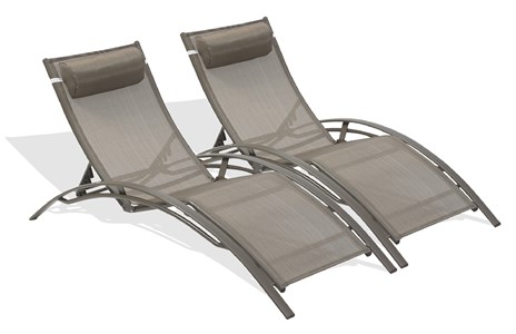 Lot de 2 bains de soleil en aluminium et toile plastifiée cappuccino