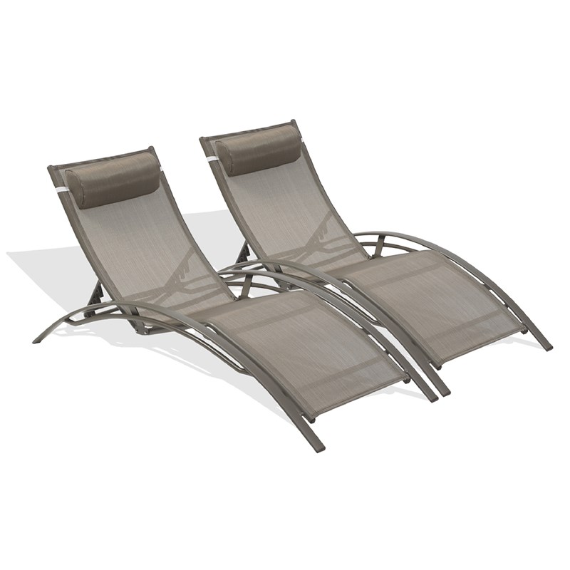 Lot de 2 bains de soleil en aluminium et toile plastifiée