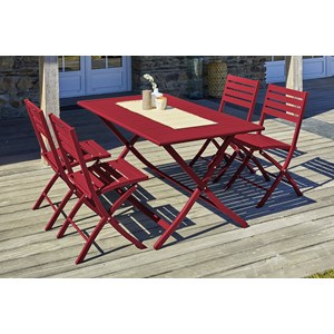 Ensemble repas de jardin 4 places en aluminium rouge carmin