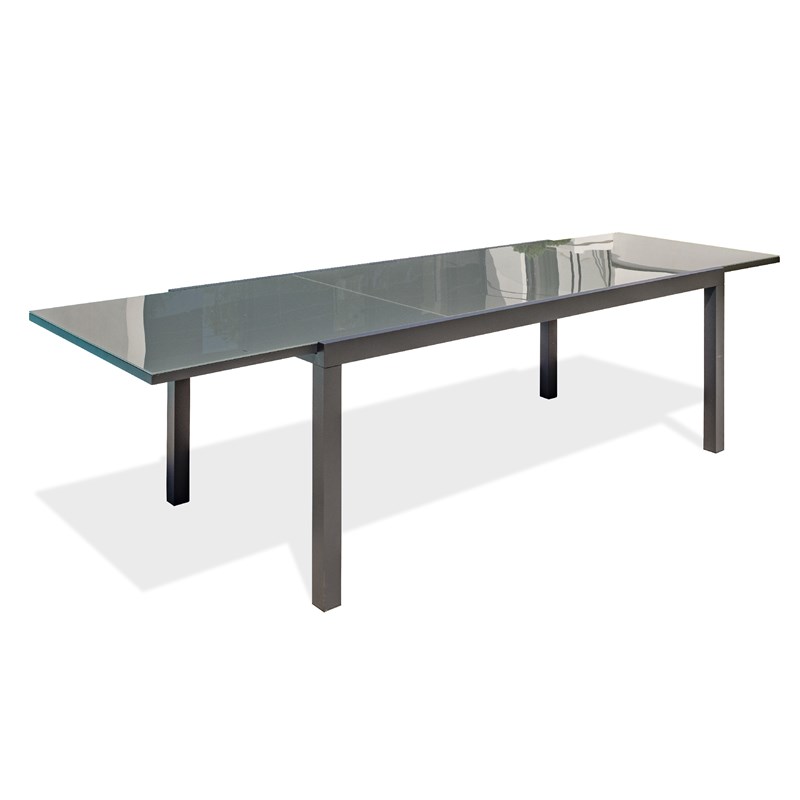 Table de jardin 12 places en aluminium et plateau verre