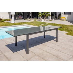 Table de jardin 12 places en aluminium et plateau verre