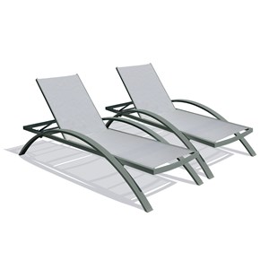Lot de 2 bains de soleil en toile plastifiéee et aluminium