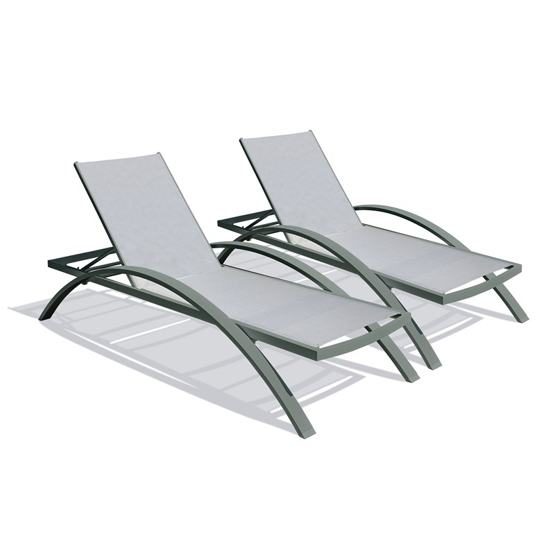 Lot de 2 bains de soleil en toile plastifiéee et aluminium