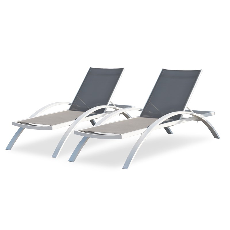 Lot de 2 bains de soleil en toile plastifiée et aluminium