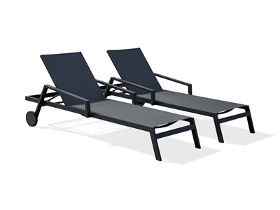 Lot de 2 bains de soleil en aluminium et toile plastifiée