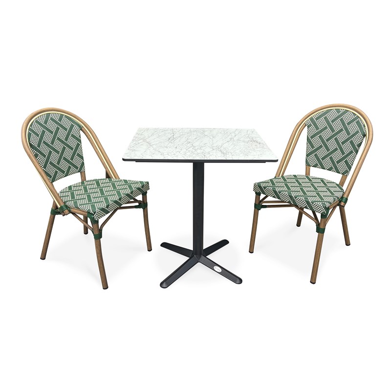 Ensemble repas de jardin 2 places en acier et plateau en hpl