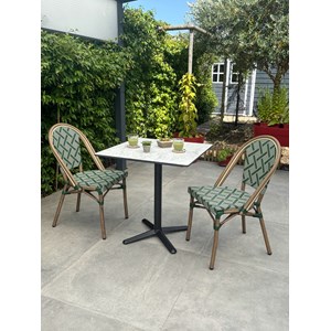 Ensemble repas de jardin 2 places en acier et plateau en hpl