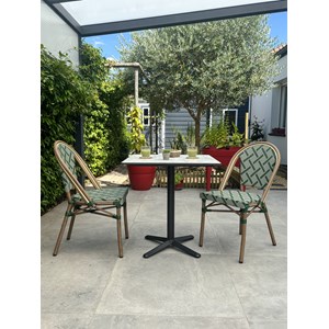 Ensemble repas de jardin 2 places en acier et plateau en hpl