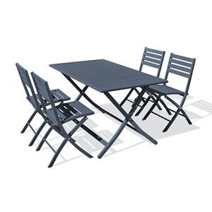 Ensemble repas de jardin 4 places en aluminium gris anthracite