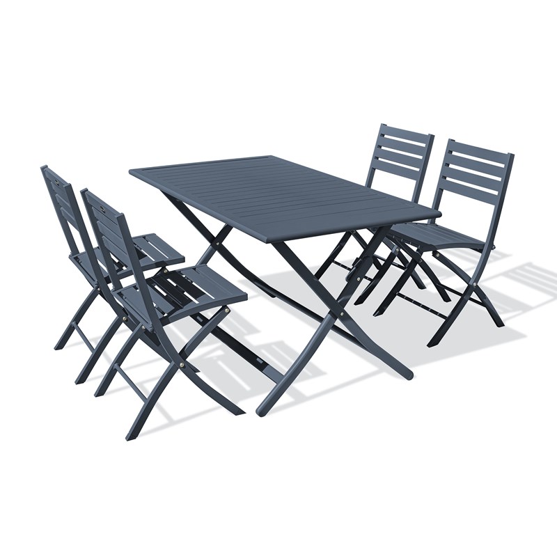 Ensemble repas de jardin 4 places en aluminium gris anthracite