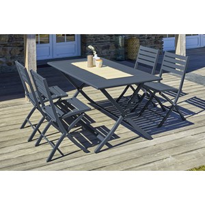 Ensemble repas de jardin 4 places en aluminium gris anthracite