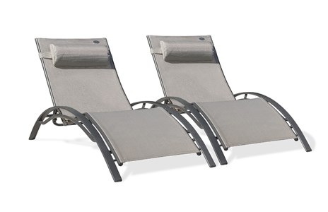 Lot de 2 bains de soleil en aluminium et toile plastifiéee