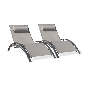 Lot de 2 bains de soleil en aluminium et toile plastifiéee