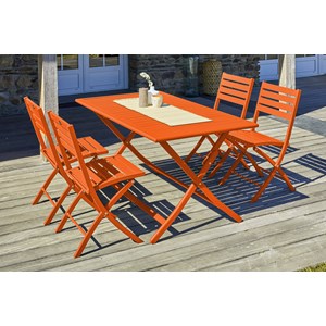 Ensemble repas de jardin 4 places en aluminium orange
