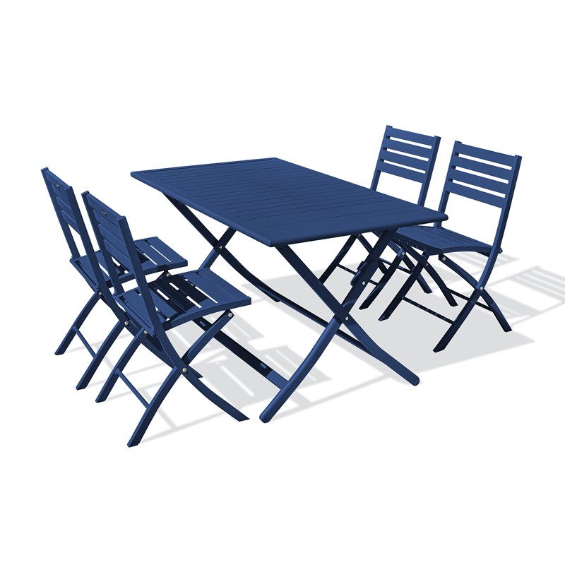 Ensemble repas de jardin 4 places en aluminium bleu marine