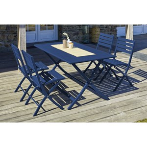 Ensemble repas de jardin 4 places en aluminium bleu marine