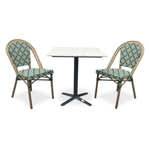 Ensemble repas de jardin 2 places en acier et plateau terrazzo